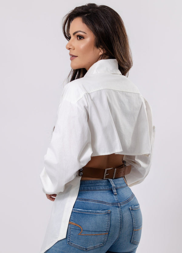 Back Cut-Out Shirt with Belt