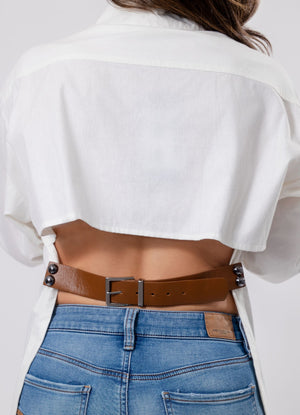 Back Cut-Out Shirt with Belt