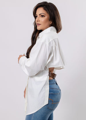 Back Cut-Out Shirt with Belt
