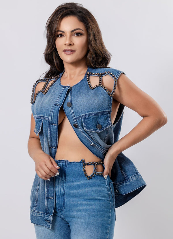 Denim Vest with Chain Detailing