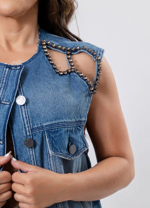Denim Vest with Chain Detailing