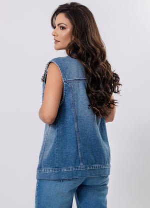 Denim Vest with Chain Detailing