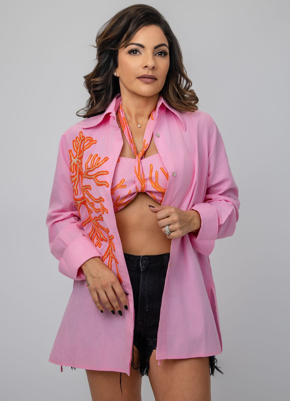 Embroidered Coral Shirt