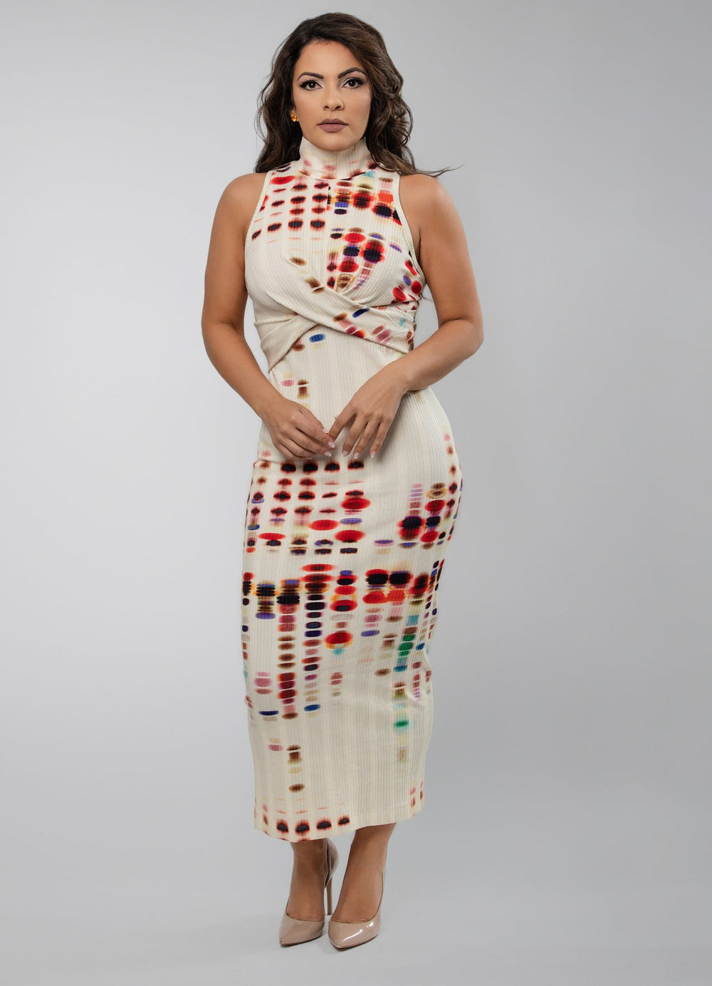 Light Ribbed High-Neck Dress