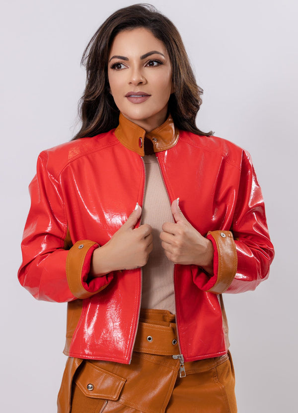 Open Jacket with Brown Leather Collar