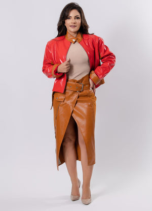 Open Jacket with Brown Leather Collar