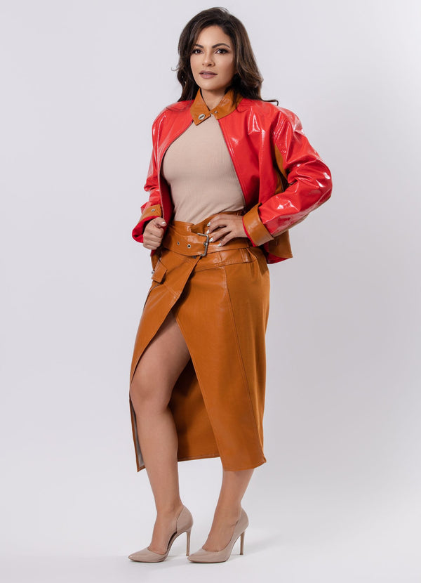 Midi Skirt with Cut-Outs and Belt