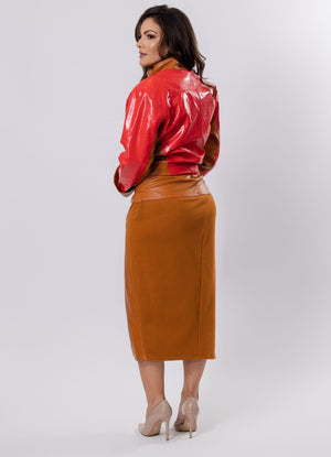 Midi Skirt with Cut-Outs and Belt