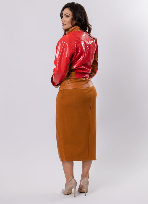 Midi Skirt with Cut-Outs and Belt