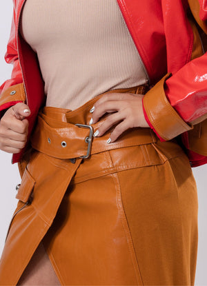 Midi Skirt with Cut-Outs and Belt