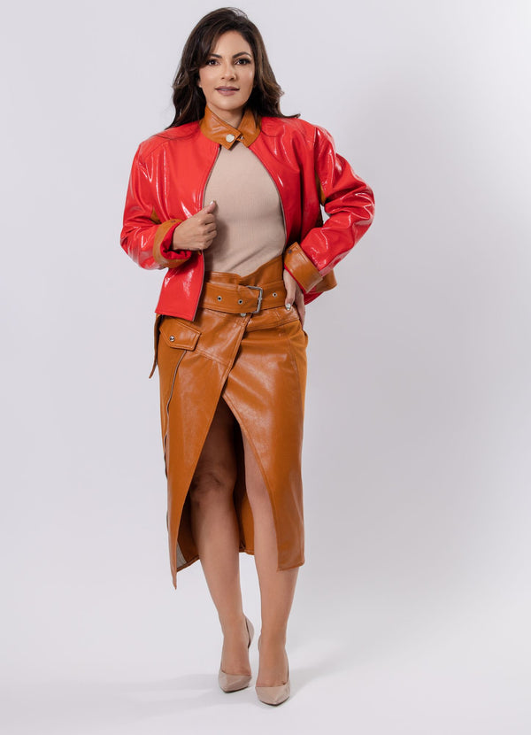 Midi Skirt with Cut-Outs and Belt