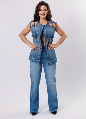 Natalia Jeans with Rhinestone Chain