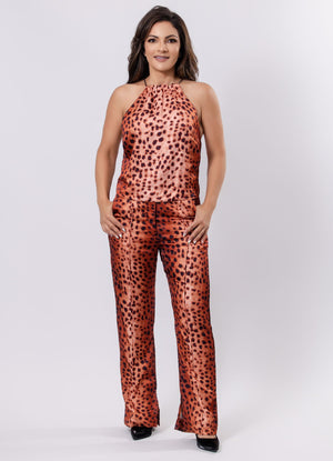 Straight-Leg Pants with Leopard Slit