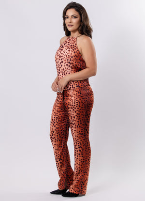 Straight-Leg Pants with Leopard Slit