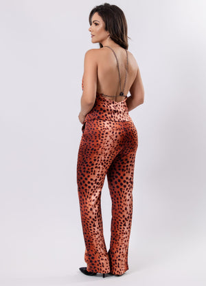 Straight-Leg Pants with Leopard Slit