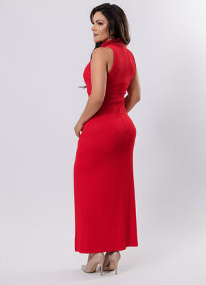 Ribbed Dress with Fuzzy High Neck