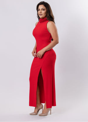 Ribbed Dress with Fuzzy High Neck