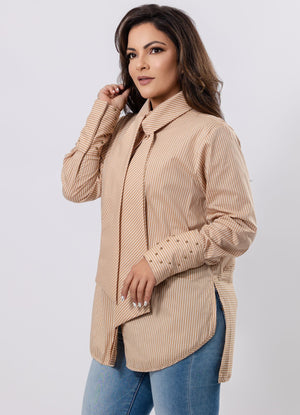 Striped Shirt with Hand Embroidery