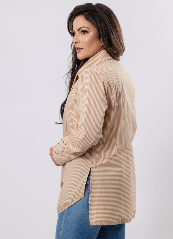 Striped Shirt with Hand Embroidery