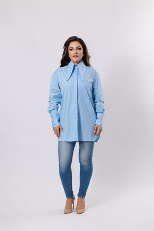 Longline Shirt with Oversized Collar