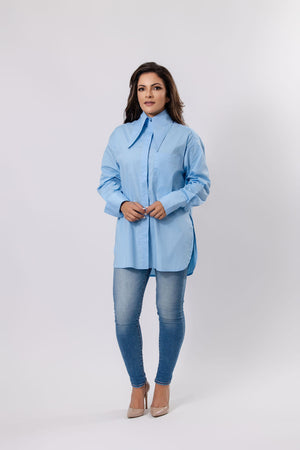 Longline Shirt with Oversized Collar