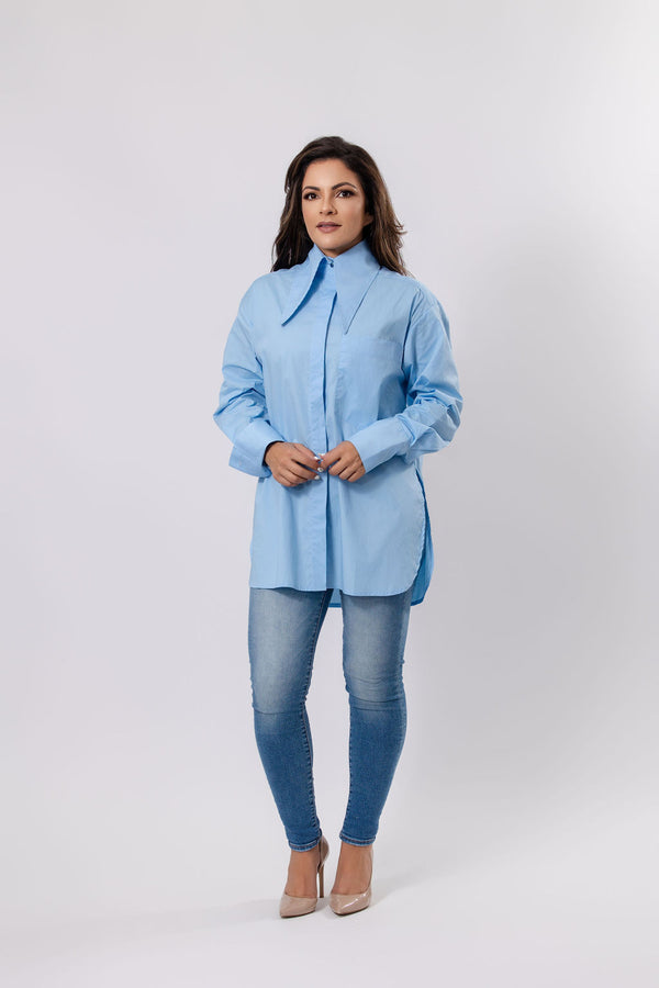 Longline Shirt with Oversized Collar