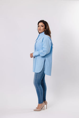 Longline Shirt with Oversized Collar