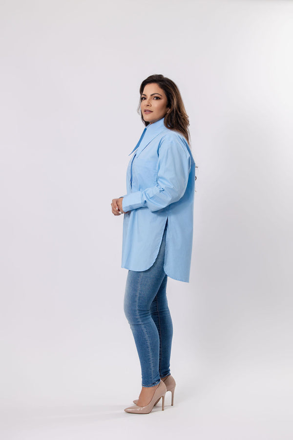 Longline Shirt with Oversized Collar