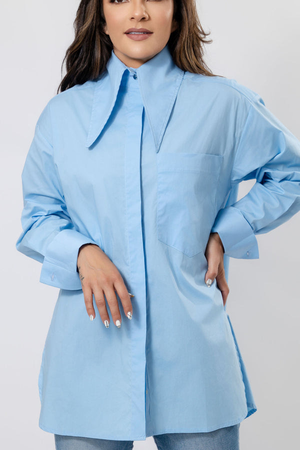 Longline Shirt with Oversized Collar