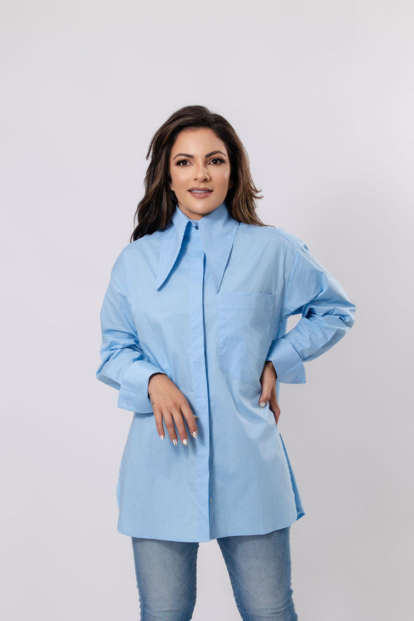Longline Shirt with Oversized Collar