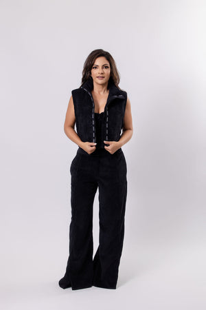 Ribbed Velvet Vest with Logo Detailing