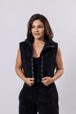 Ribbed Velvet Vest with Logo Detailing