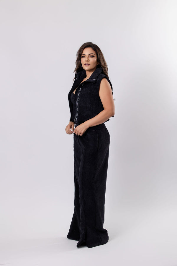 Ribbed Velvet Vest with Logo Detailing