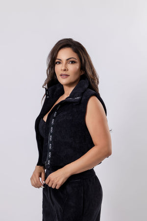 Ribbed Velvet Vest with Logo Detailing