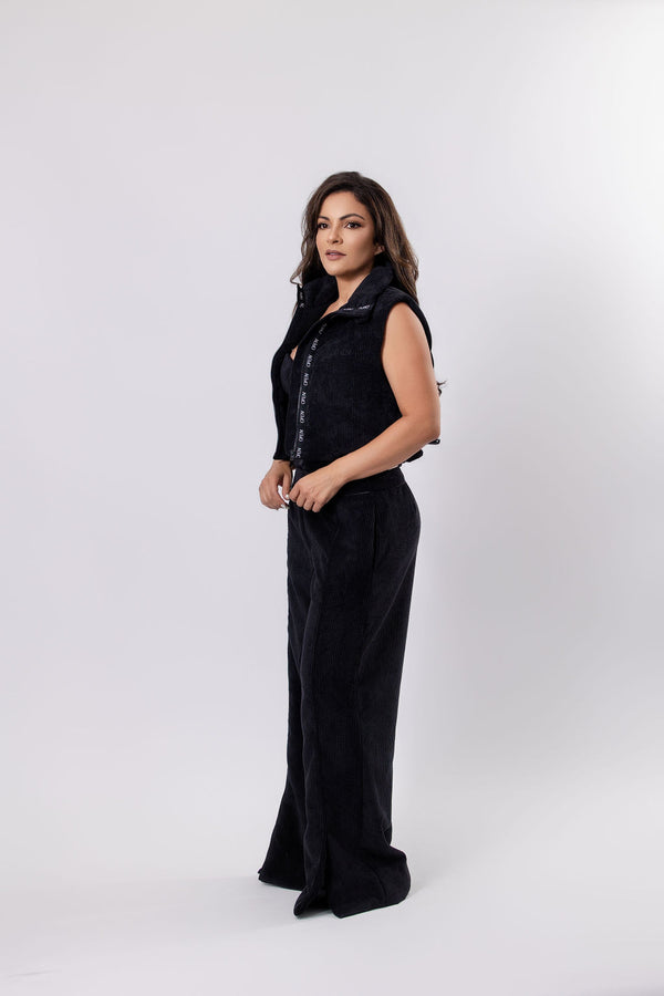 Ribbed Velvet Vest with Logo Detailing