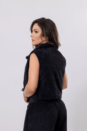Ribbed Velvet Vest with Logo Detailing