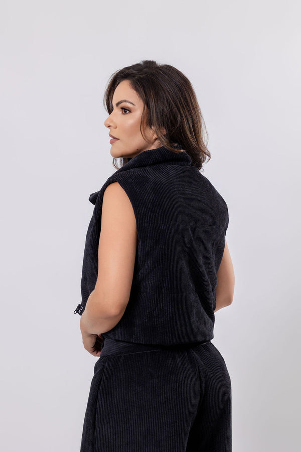 Ribbed Velvet Vest with Logo Detailing