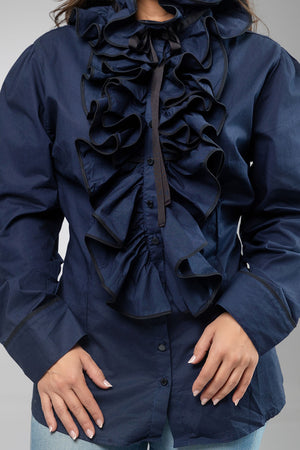 Long-Sleeve Ruffled Front Shirt