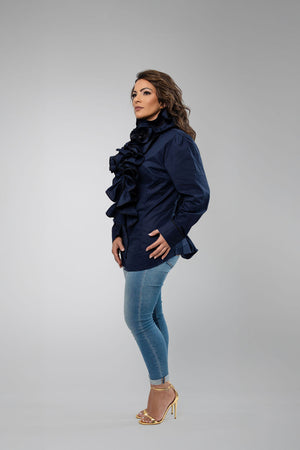 Long-Sleeve Ruffled Front Shirt