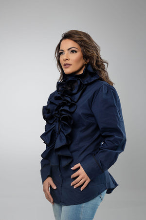 Long-Sleeve Ruffled Front Shirt