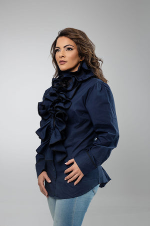 Long-Sleeve Ruffled Front Shirt