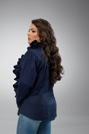 Long-Sleeve Ruffled Front Shirt