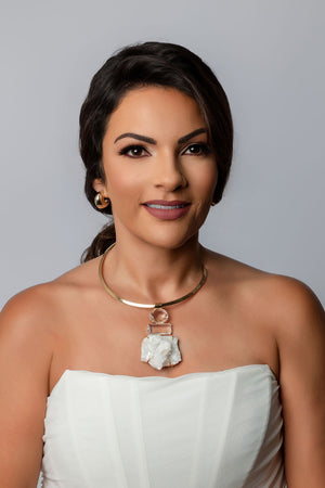 Open Hoop Necklace with Crystal Druzy