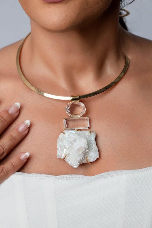 Open Hoop Necklace with Crystal Druzy