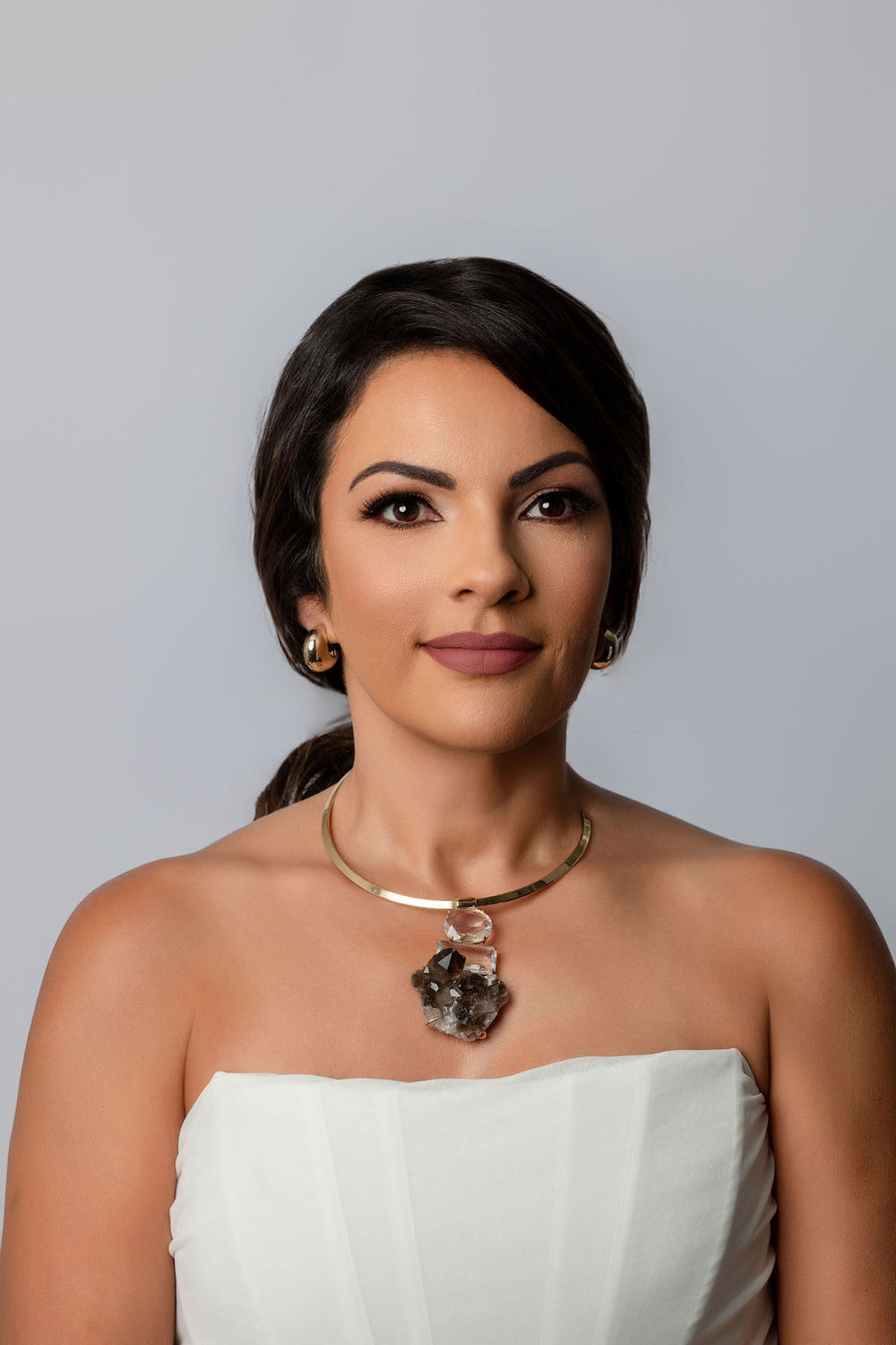 Open Hoop Necklace with Smoky Quartz Druzy