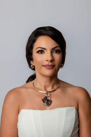 Open Hoop Necklace with Smoky Quartz Druzy