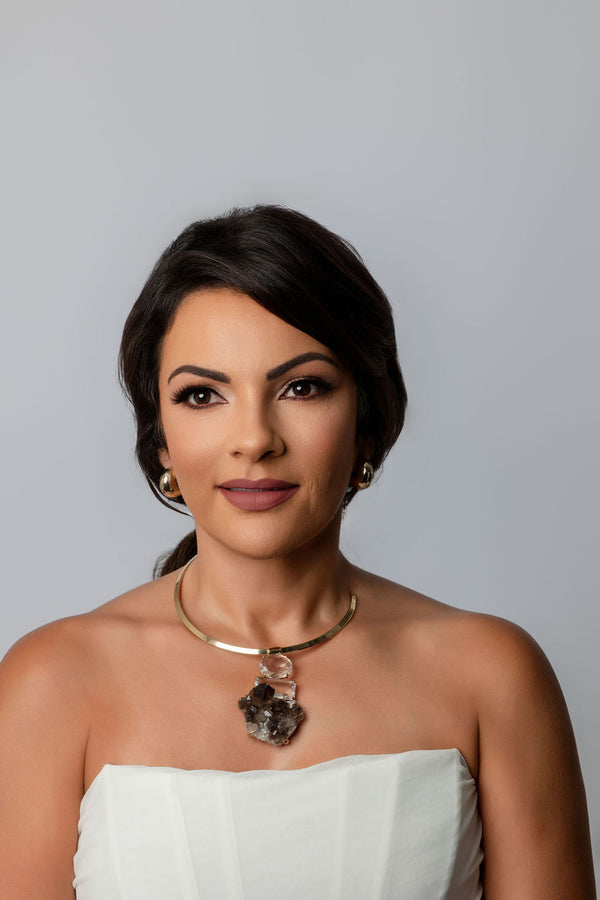 Open Hoop Necklace with Smoky Quartz Druzy