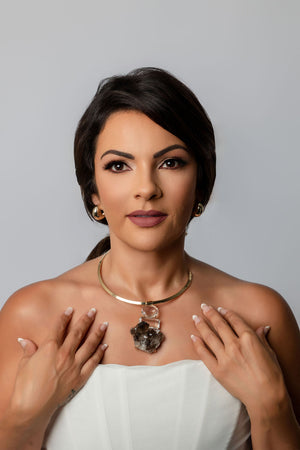 Open Hoop Necklace with Smoky Quartz Druzy