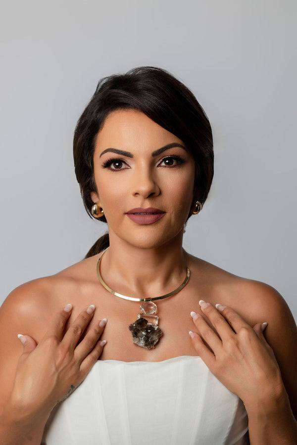 Open Hoop Necklace with Smoky Quartz Druzy
