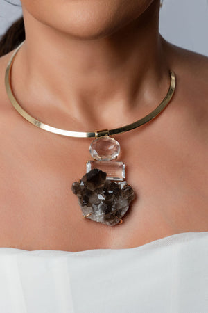 Open Hoop Necklace with Smoky Quartz Druzy